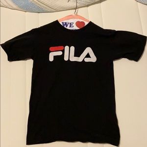 Black FILA t-shirt.
